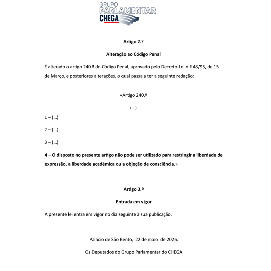 projeto de lei Chega Codigo Penal