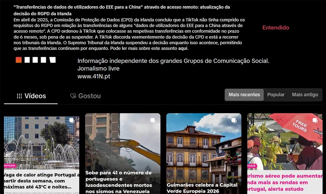 Aviso do Tik Tok RGPD