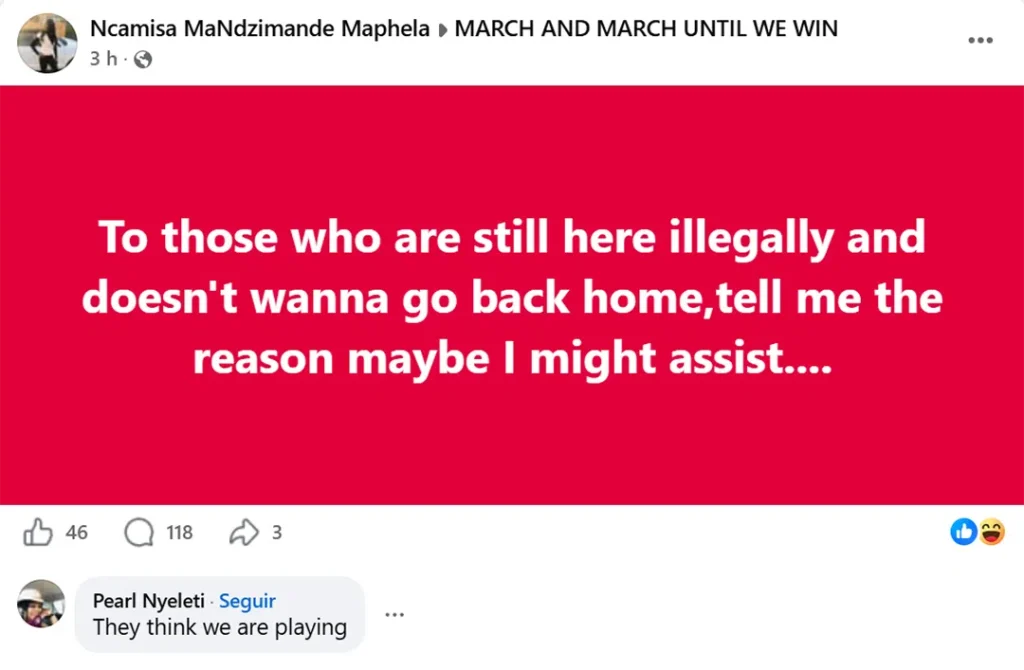 facebook march and march africa do sul